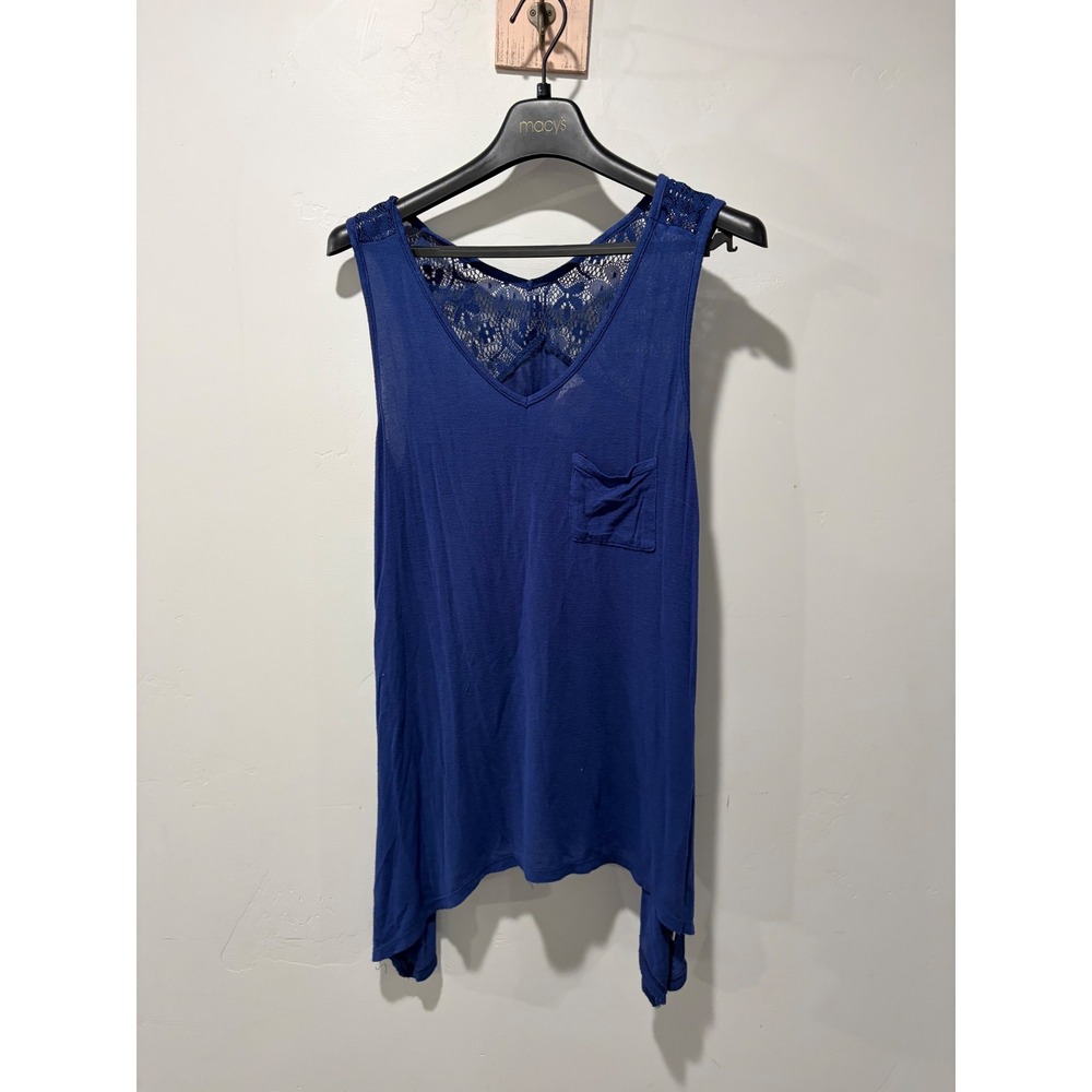Self Esteem Royal Blue Lace Back Handkerchief Hem Tank Top Large